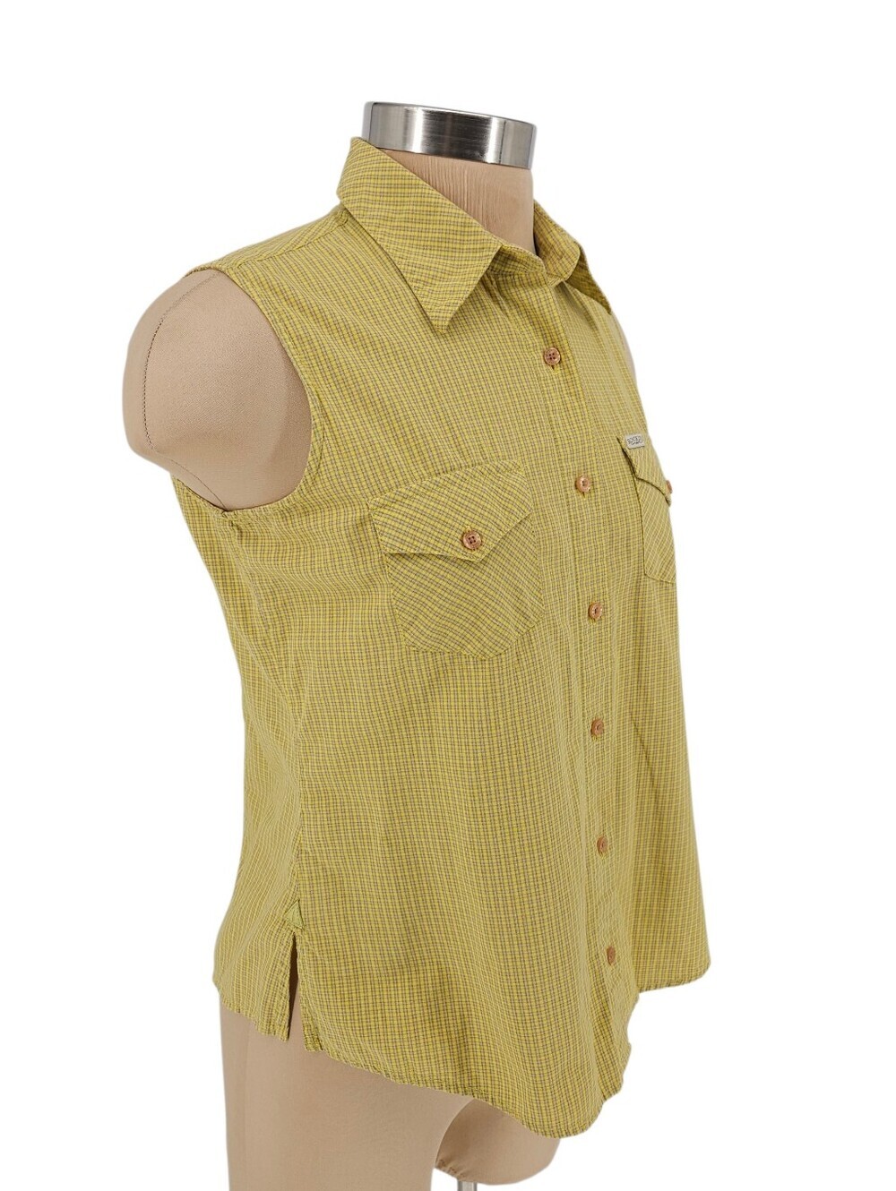 Rockies Western Shirt Yellow Check Plaid Sleeveless Button Collared Top Medium - Picture 2 of 8